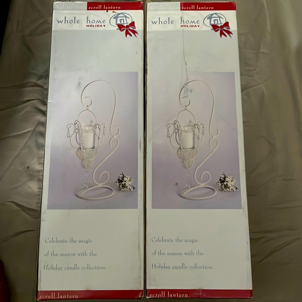 Whole Home holiday scroll lantern (2), white, 15 in tall
